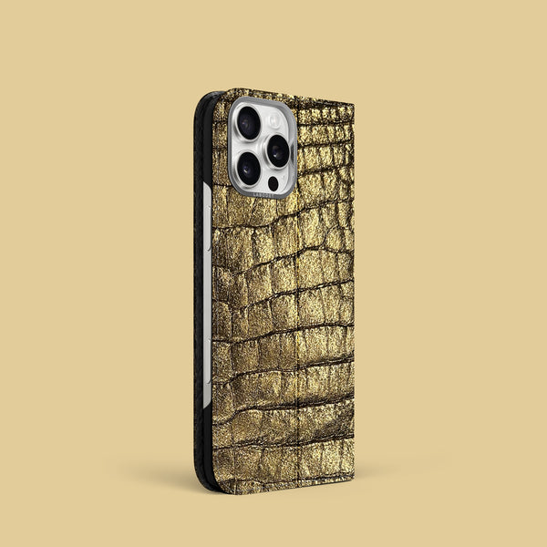 Folio Stand Case 1/1 Old Gold For iPhone 16 Pro In Alligator