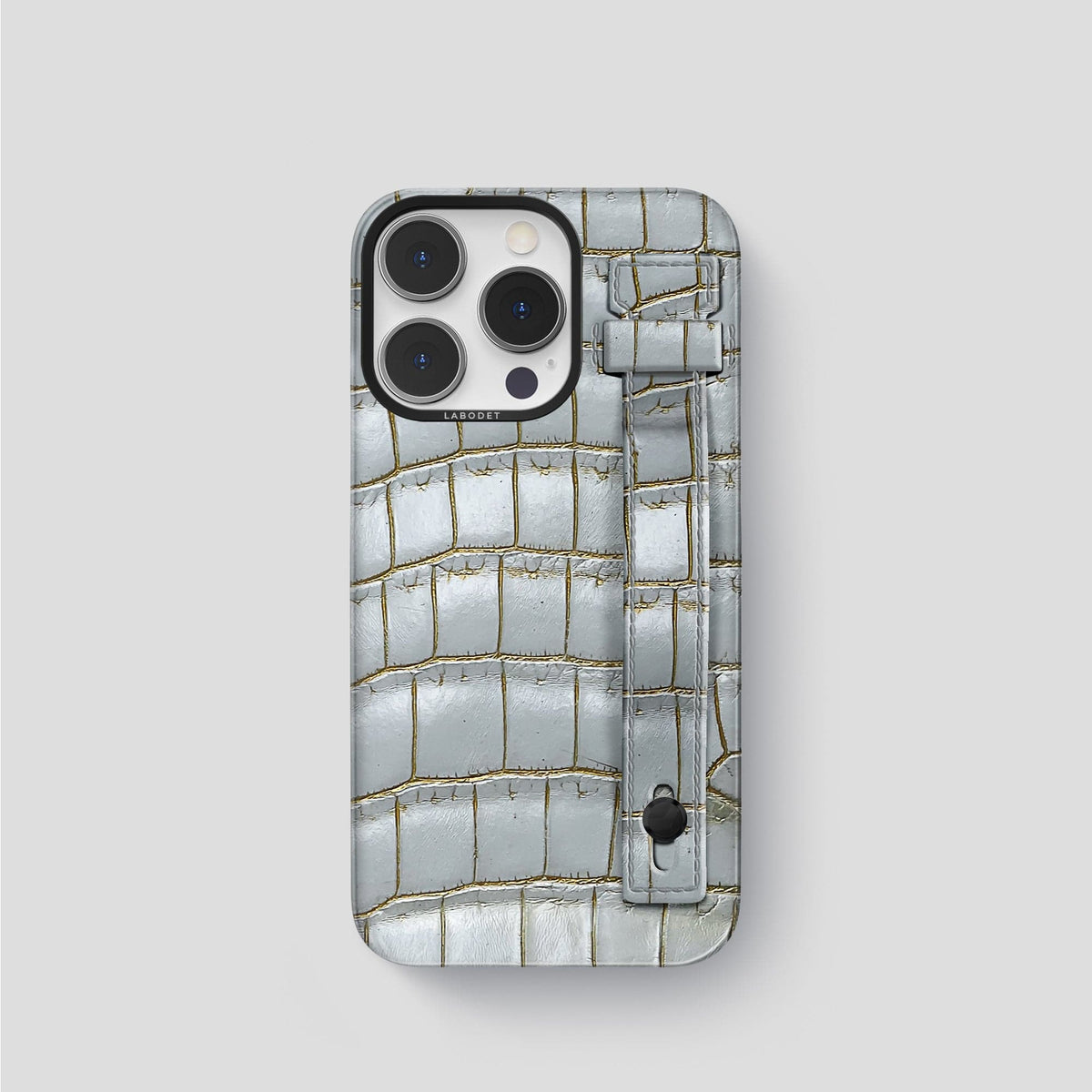 Arctic iPhone 15 Pro Hand Strap Case Himalayan Crocodile with Black Metal -1 | Arctic-Black