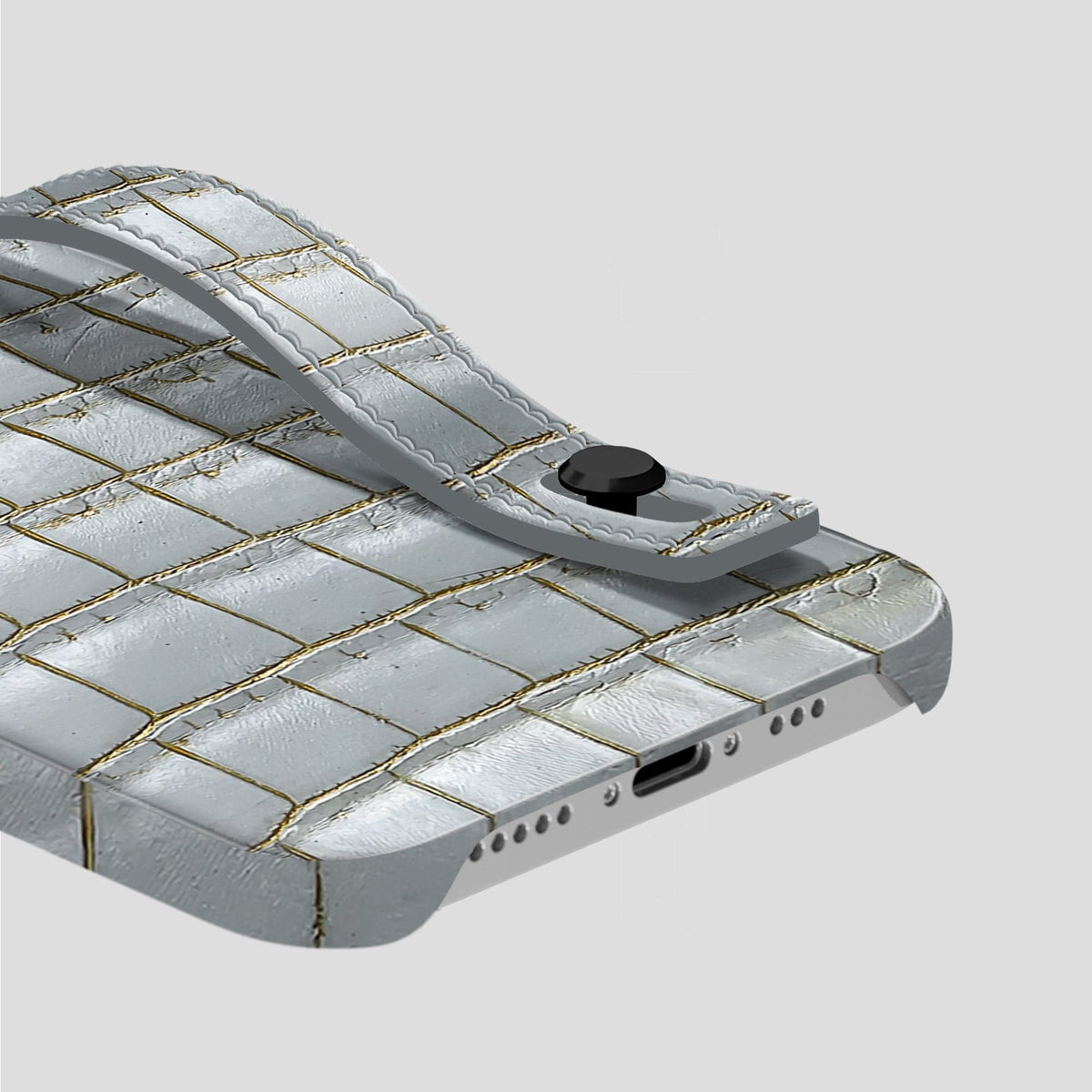 Arctic iPhone 15 Pro Hand Strap Case Himalayan Crocodile with Black Metal -5 | Arctic-Black