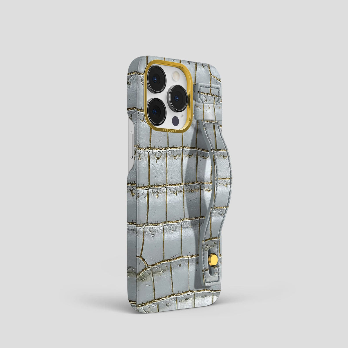Arctic iPhone 15 Pro Hand Strap Case Himalayan Crocodile with Gold Metal -2 | Arctic-Gold