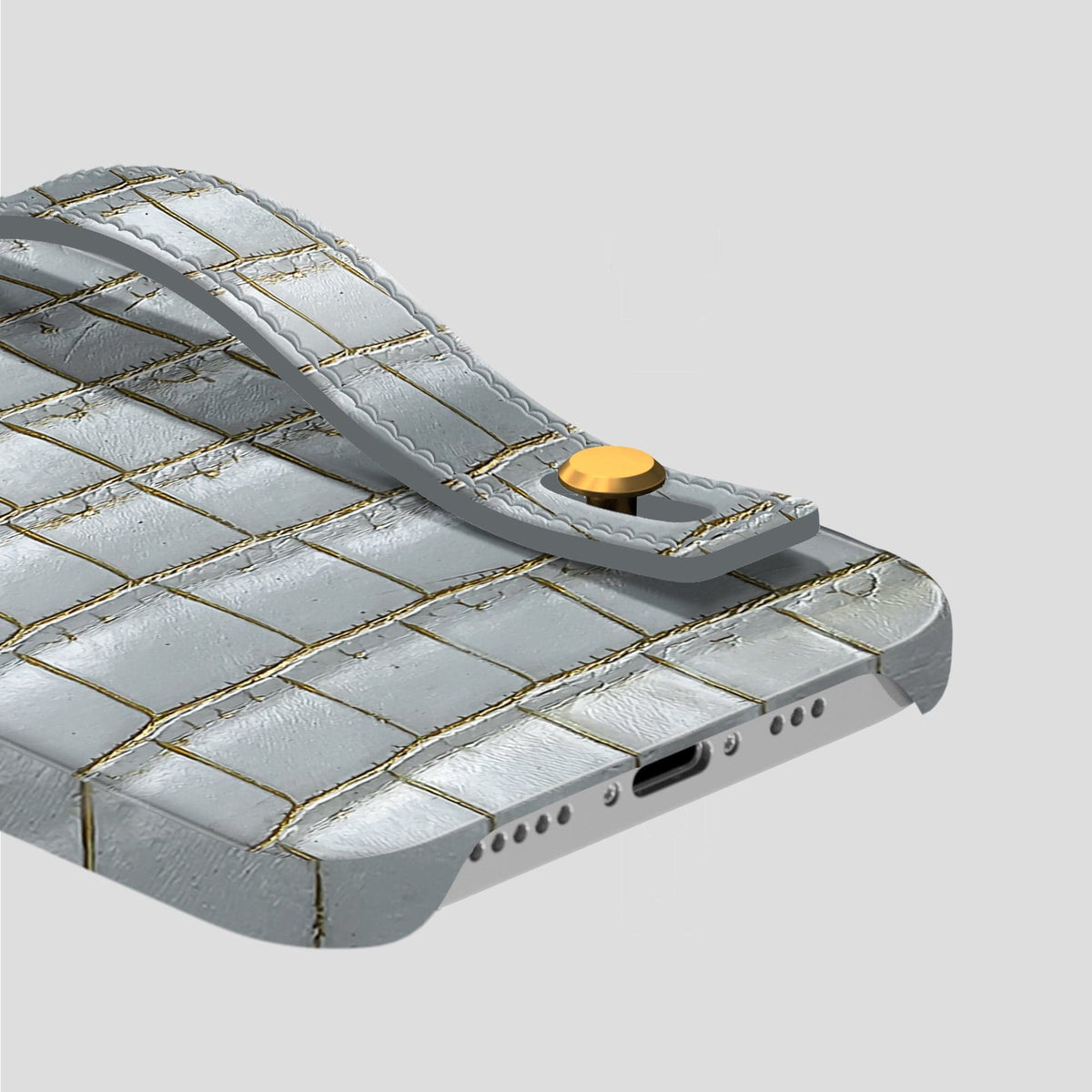 Arctic iPhone 15 Pro Hand Strap Case Himalayan Crocodile with Gold Metal -5 | Arctic-Gold