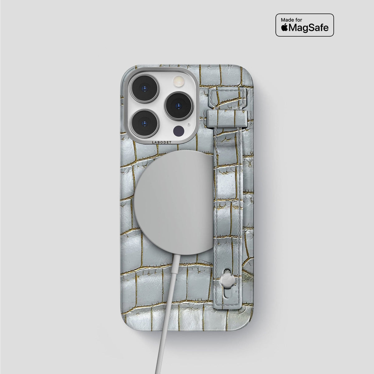 Arctic iPhone 15 Pro Hand Strap Case Himalayan Crocodile with Steel Metal -4 | Arctic-Steel