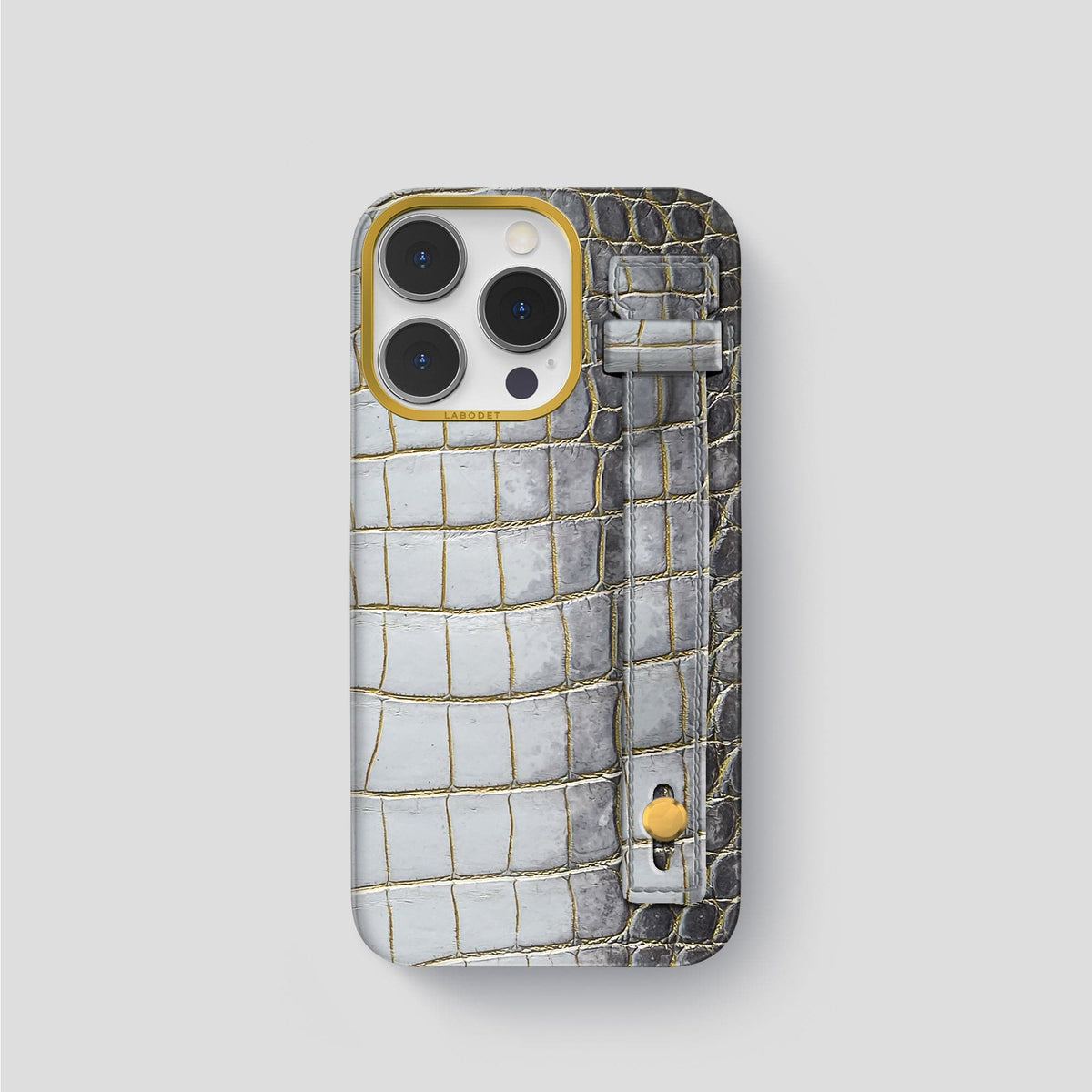 Gold iPhone 15 Pro Hand Strap Case Himalayan Crocodile with Gold Metal -1 | Gold-Gold