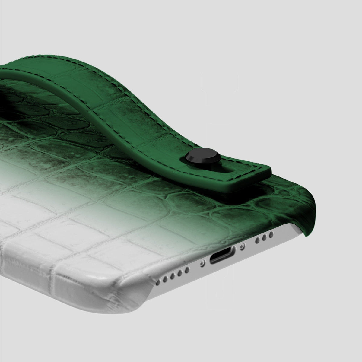 Green iPhone 15 Pro Hand Strap Case Himalayan Crocodile with Black Metal -5 | Green-Black