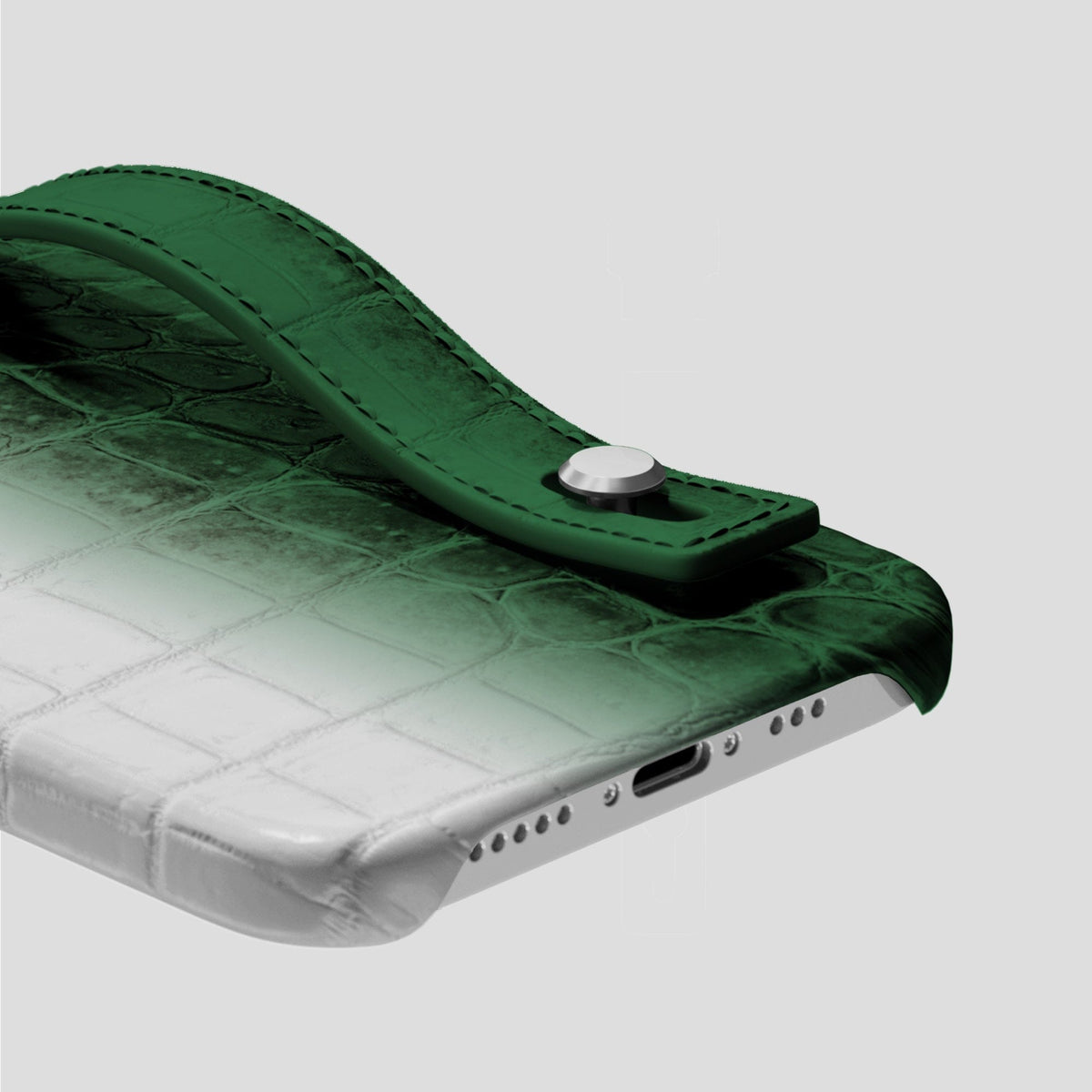 Green iPhone 15 Pro Hand Strap Case Himalayan Crocodile with Steel Metal -5 | Green-Steel