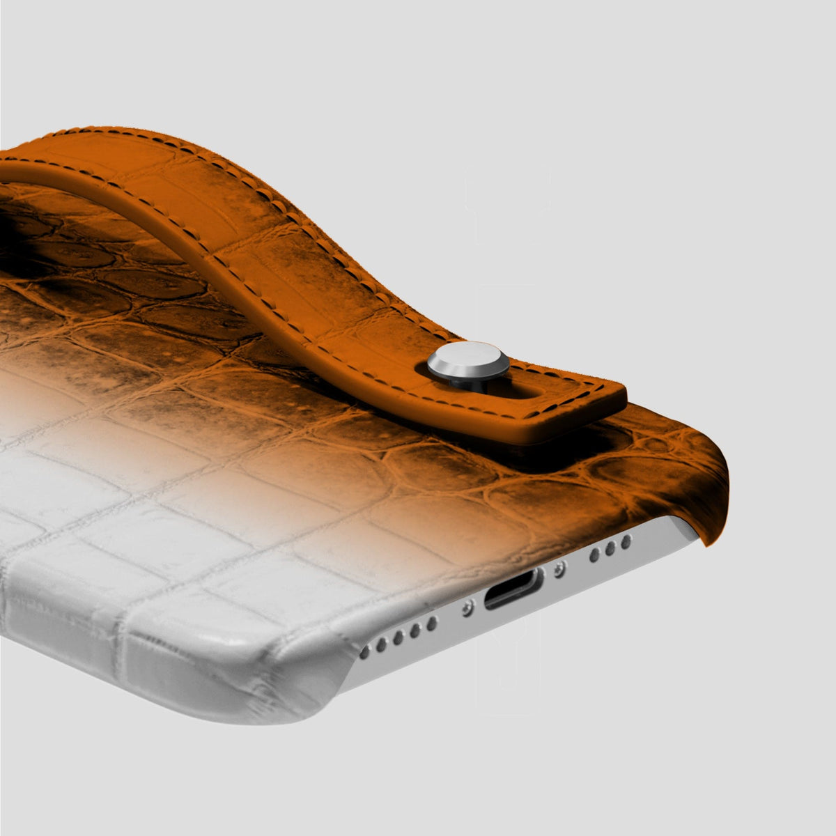Orange iPhone 15 Pro Hand Strap Case Himalayan Crocodile with Steel Metal -5 | Orange-Steel