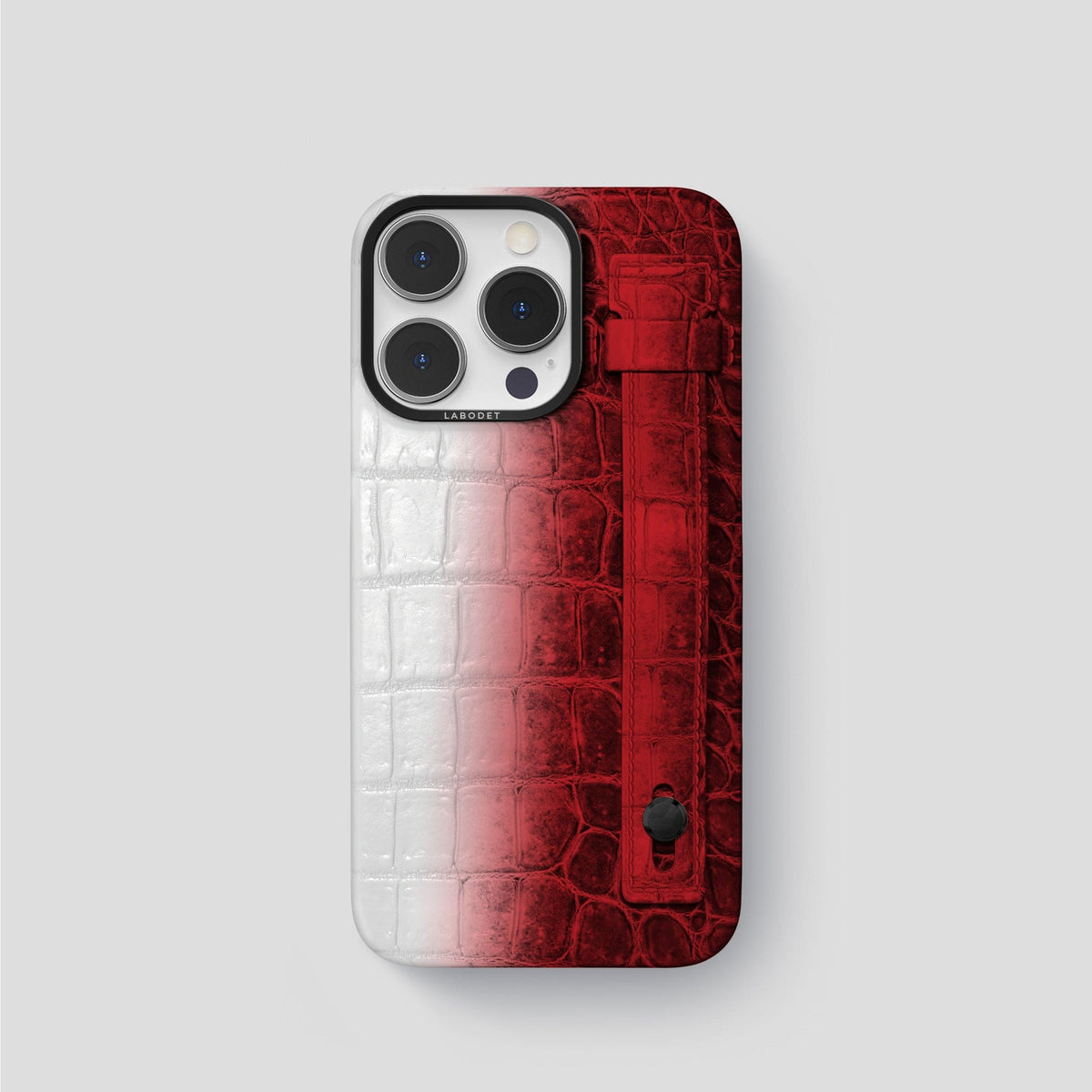 Red iPhone 15 Pro Hand Strap Case Himalayan Crocodile with Black Metal -1 | Red-Black
