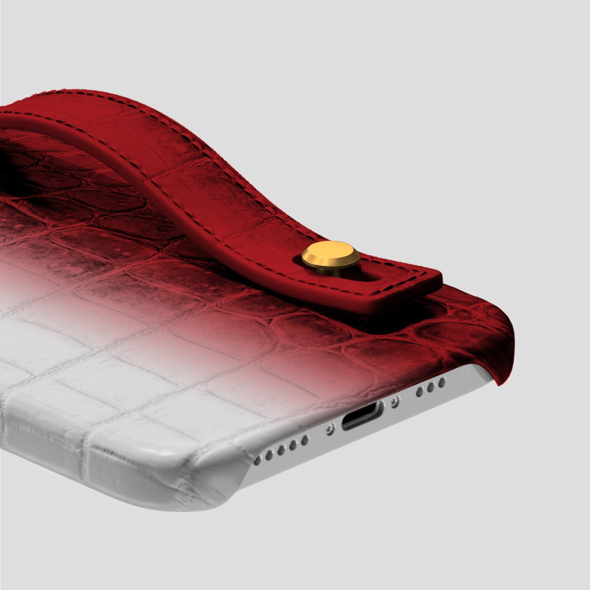 Red iPhone 15 Pro Hand Strap Case Himalayan Crocodile with Gold Metal -5 | Red-Gold