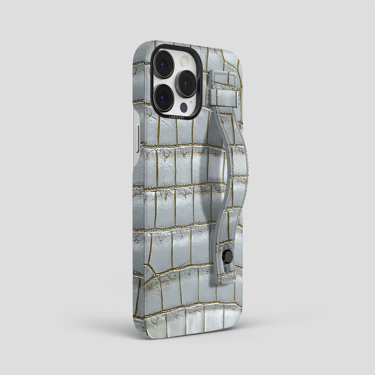 Arctic iPhone 15 Pro Max Hand Strap Case Himalayan Crocodile with Black Metal -2 | Arctic-Black