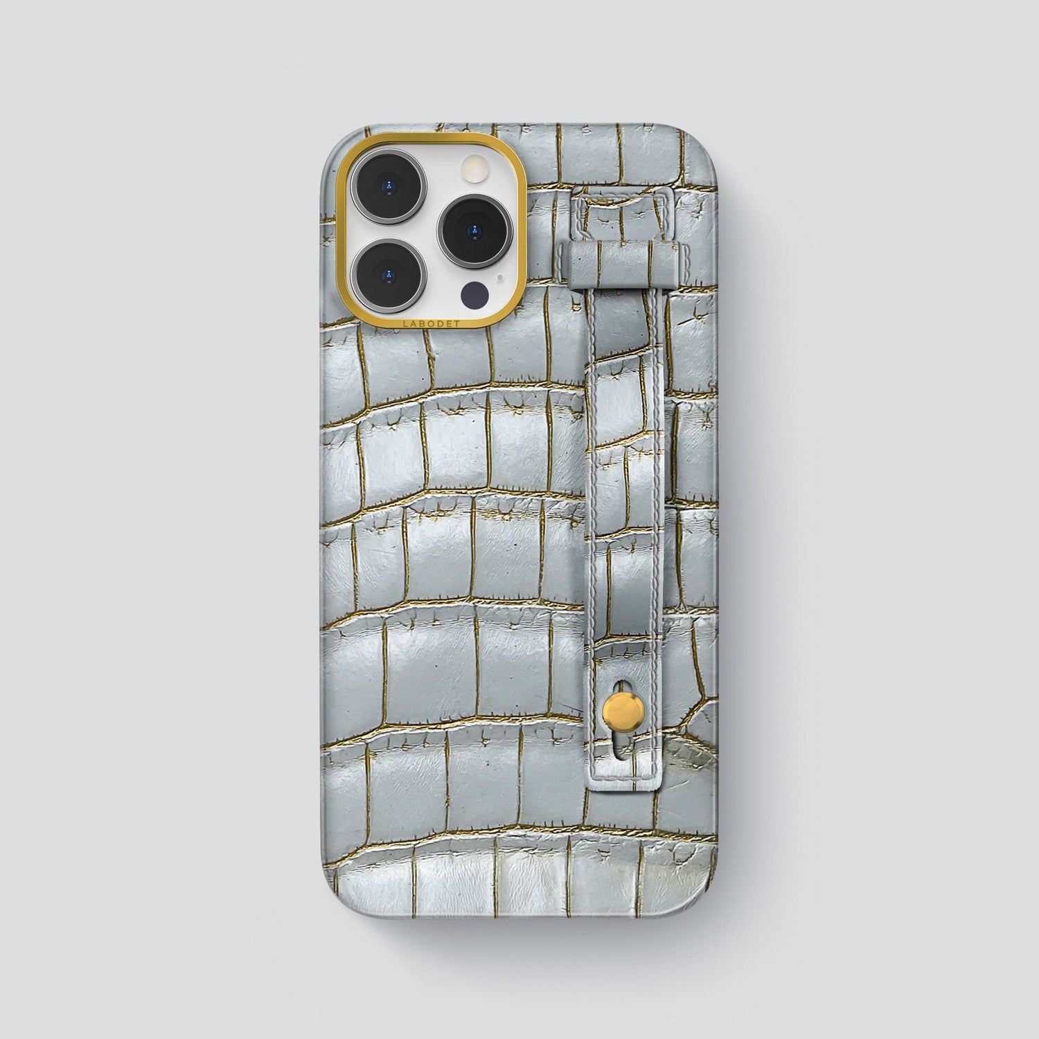 Arctic iPhone 15 Pro Max Hand Strap Case Himalayan Crocodile with Gold Metal -1 | Arctic-Gold