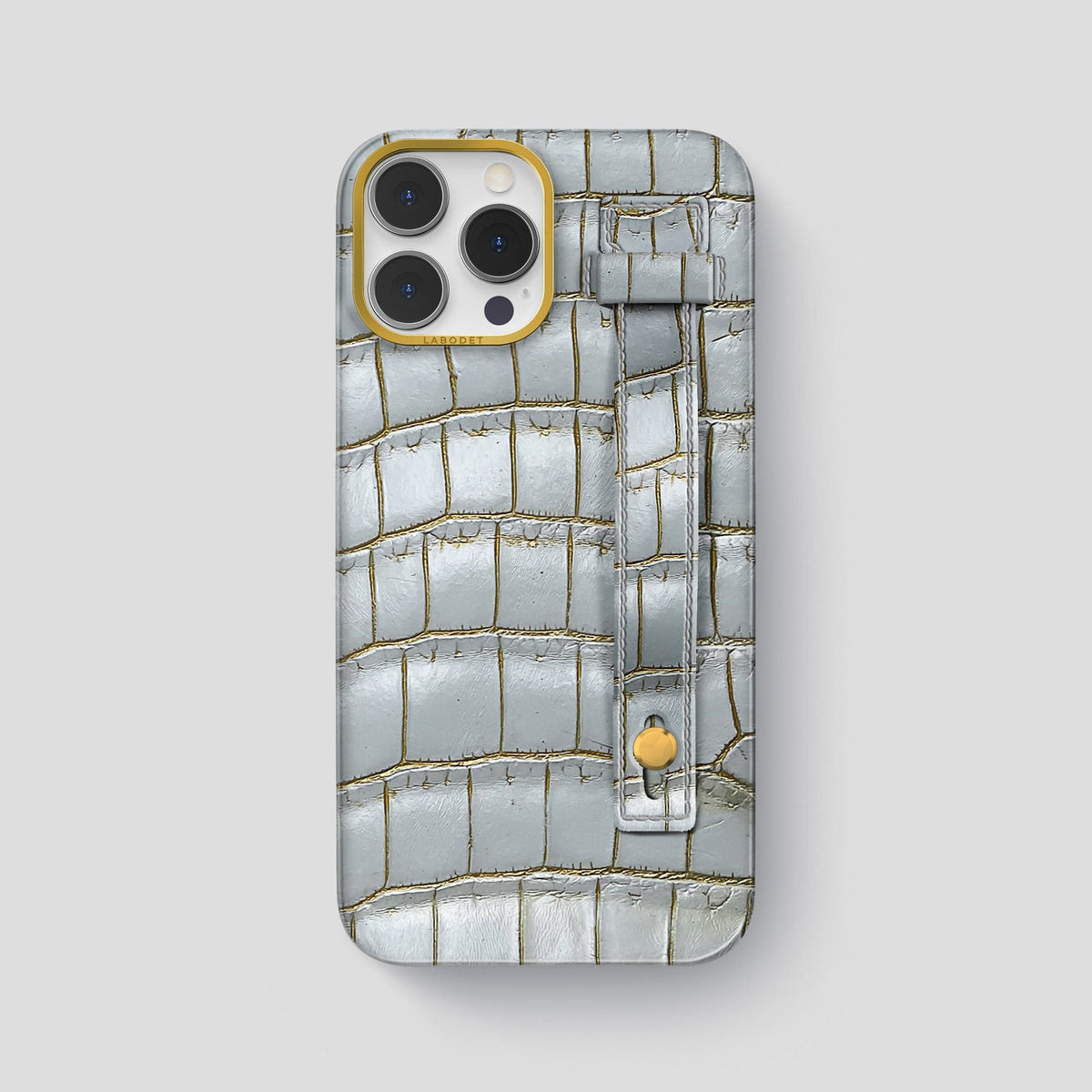 Arctic iPhone 15 Pro Max Hand Strap Case Himalayan Crocodile with Gold Metal -1 | Arctic-Gold