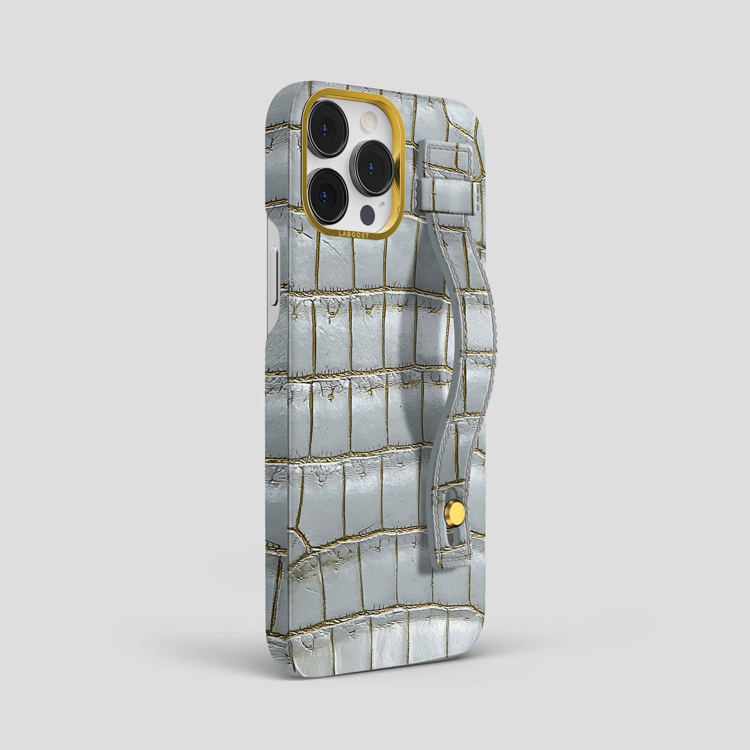 Arctic iPhone 15 Pro Max Hand Strap Case Himalayan Crocodile with Gold Metal -2 | Arctic-Gold