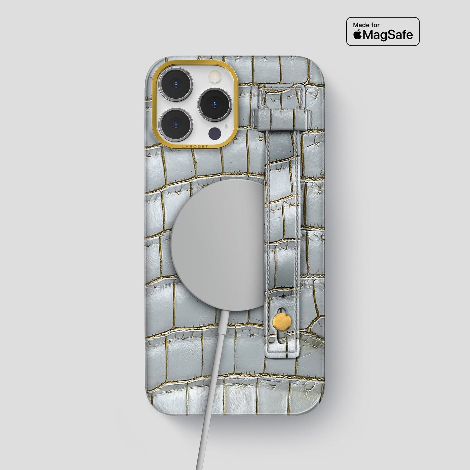 Arctic iPhone 15 Pro Max Hand Strap Case Himalayan Crocodile with Gold Metal -4 | Arctic-Gold
