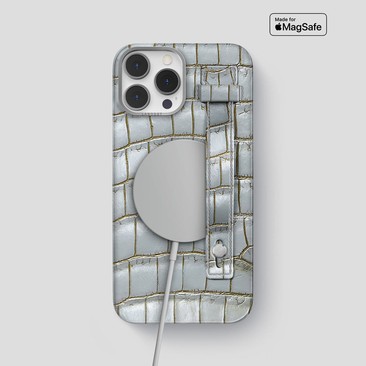 Arctic iPhone 15 Pro Max Hand Strap Case Himalayan Crocodile with Steel Metal -4 | Arctic-Steel