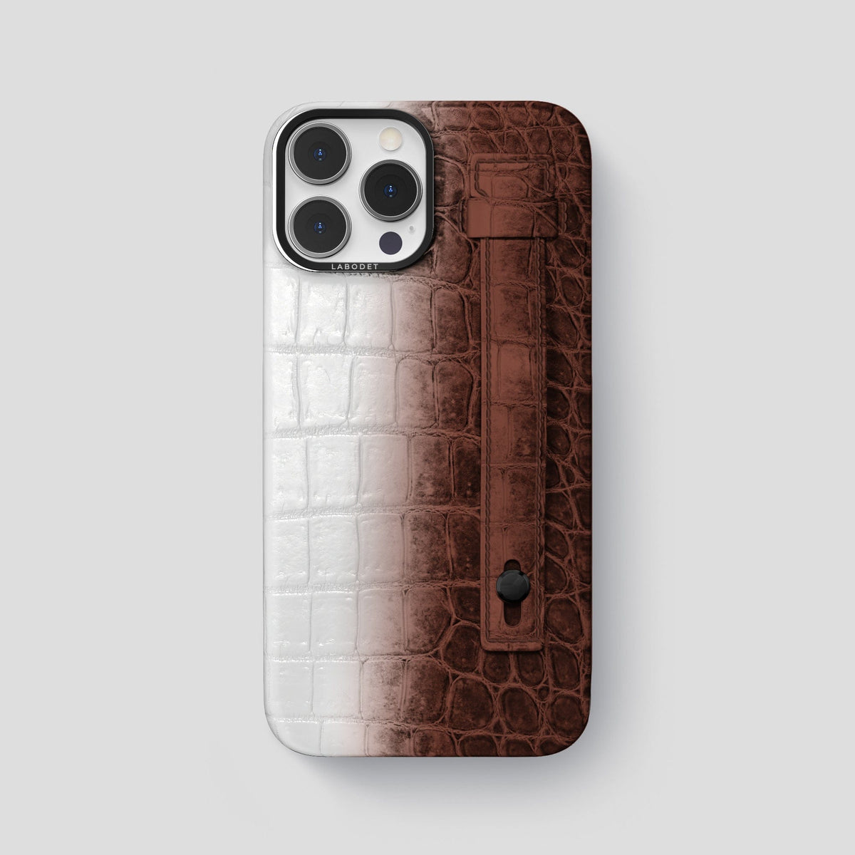 Dark Brown iPhone 15 Pro Max Hand Strap Case Himalayan Crocodile with Black Metal -1 | Dark-Brown-Black