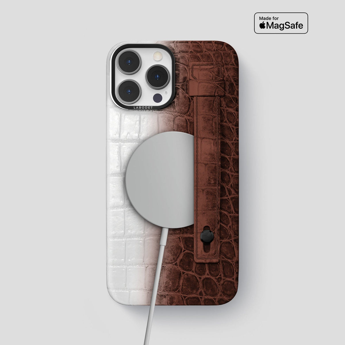 Dark Brown iPhone 15 Pro Max Hand Strap Case Himalayan Crocodile with Black Metal -4 | Dark-Brown-Black