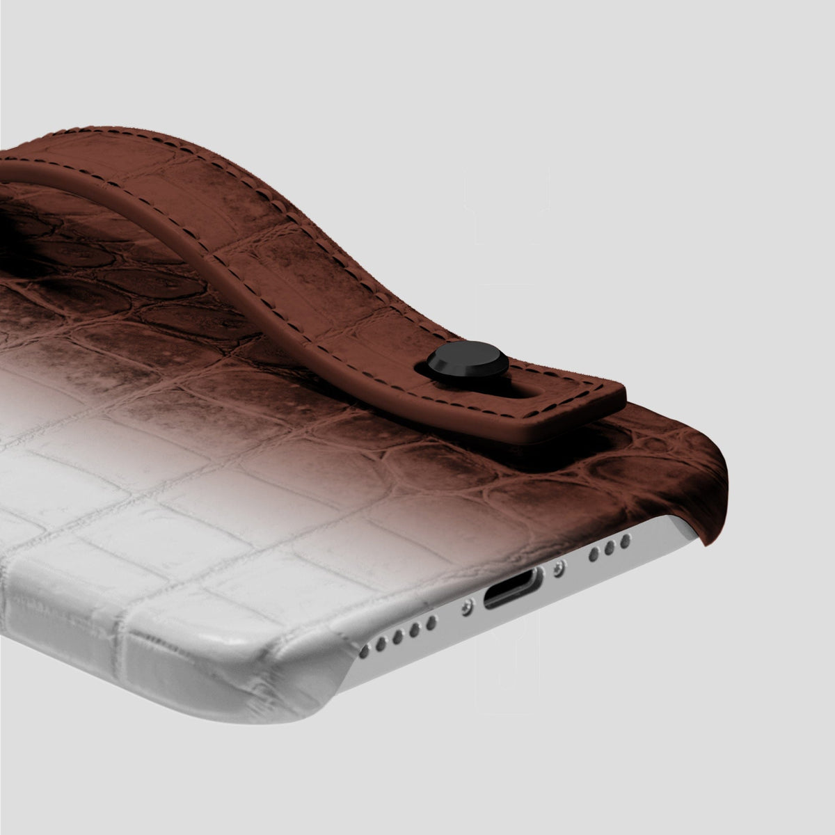 Dark Brown iPhone 15 Pro Max Hand Strap Case Himalayan Crocodile with Black Metal -5 | Dark-Brown-Black