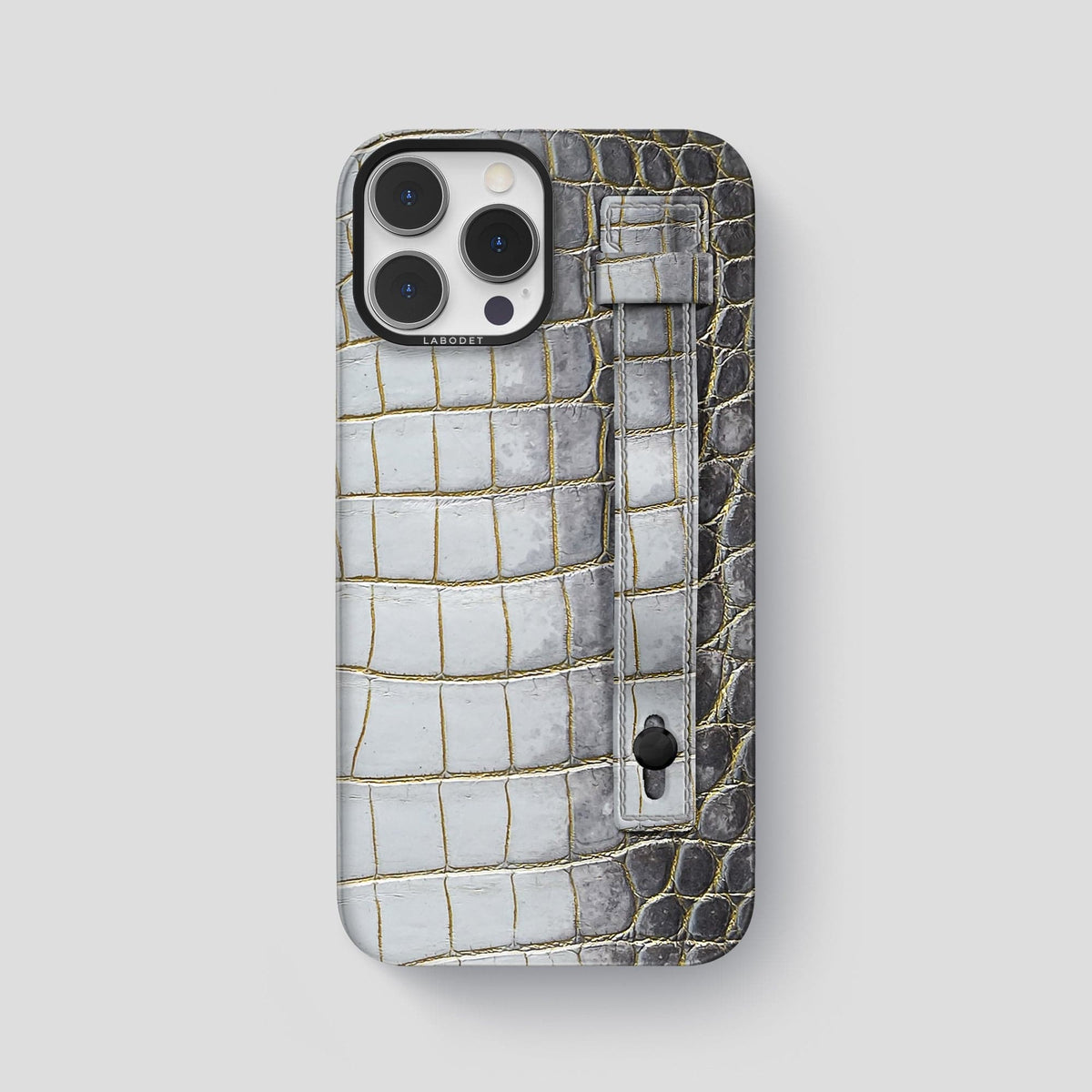 Gold iPhone 15 Pro Max Hand Strap Case Himalayan Crocodile with Black Metal -1 | Gold-Black