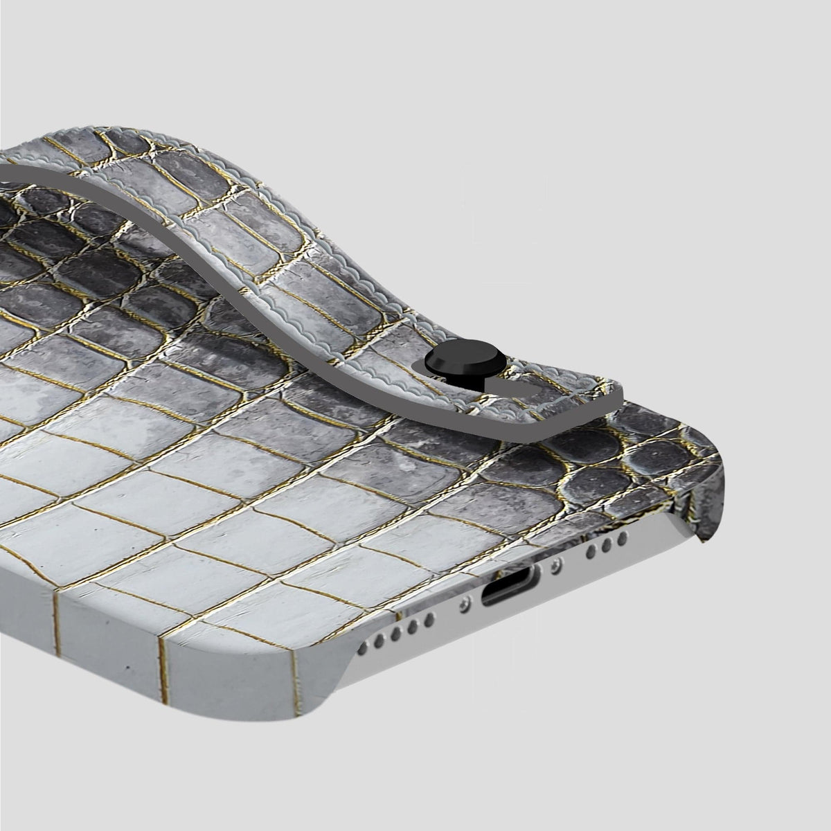Gold iPhone 15 Pro Max Hand Strap Case Himalayan Crocodile with Black Metal -5 | Gold-Black