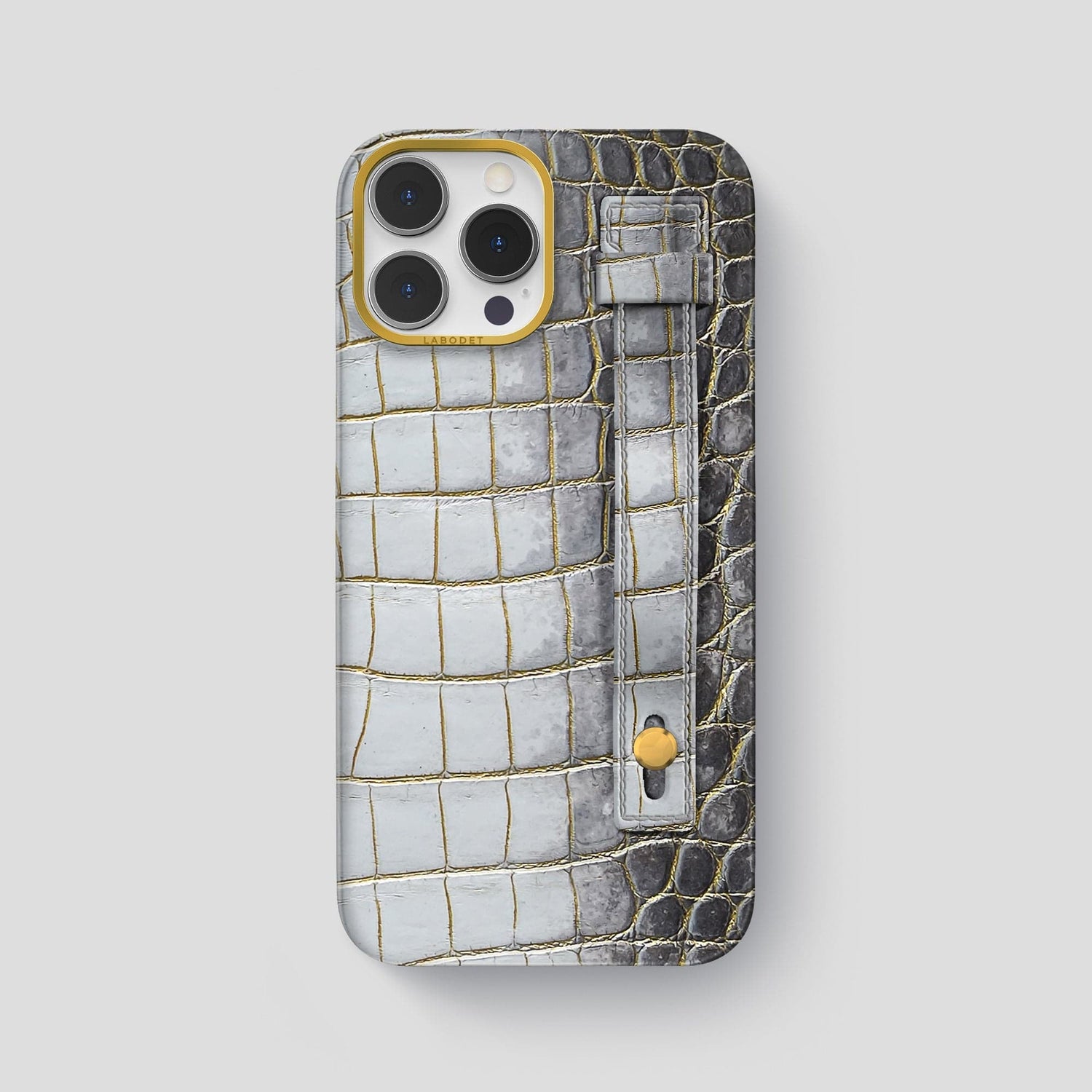 Gold iPhone 15 Pro Max Hand Strap Case Himalayan Crocodile with Gold Metal -1 | Gold-Gold