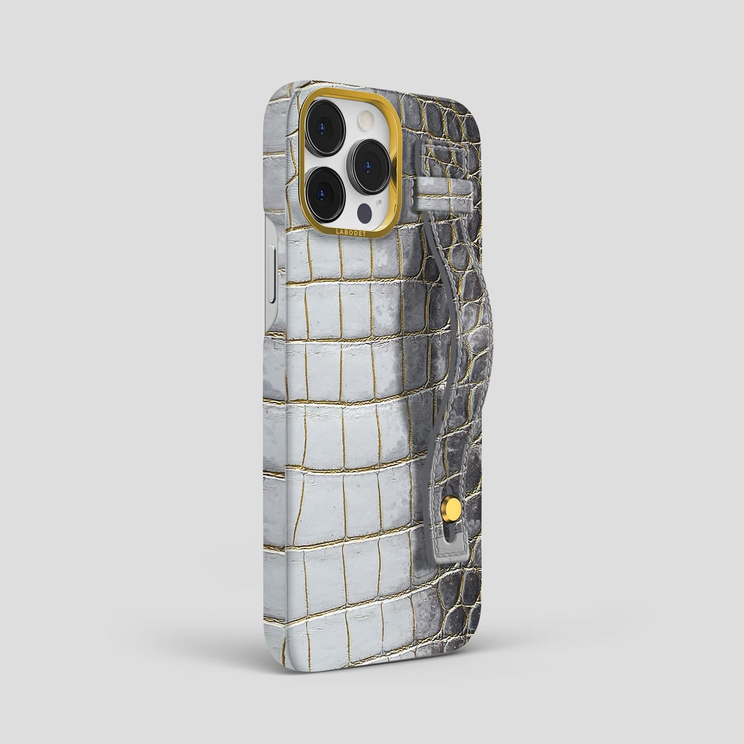 Gold iPhone 15 Pro Max Hand Strap Case Himalayan Crocodile with Gold Metal -2 | Gold-Gold