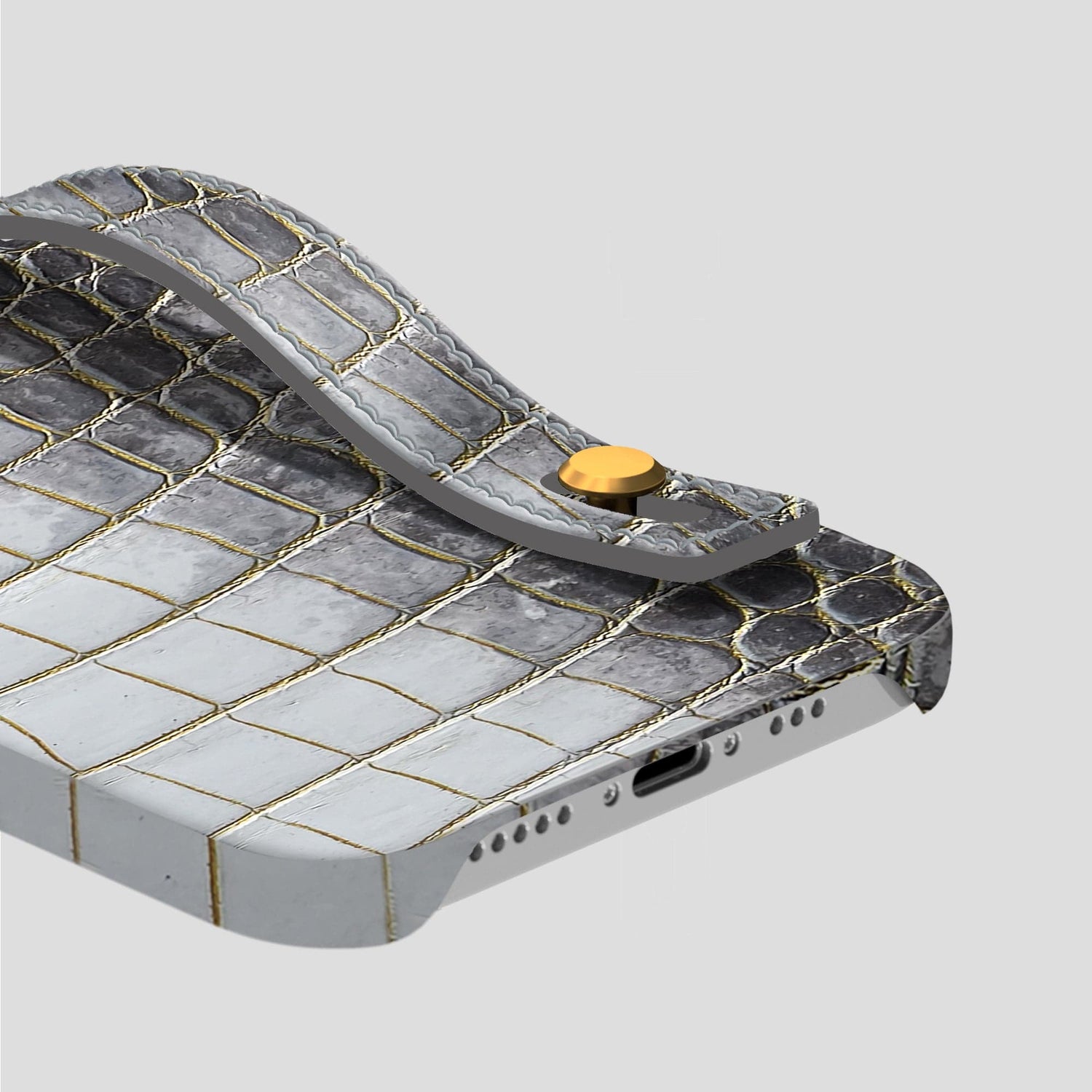 Gold iPhone 15 Pro Max Hand Strap Case Himalayan Crocodile with Gold Metal -5 | Gold-Gold