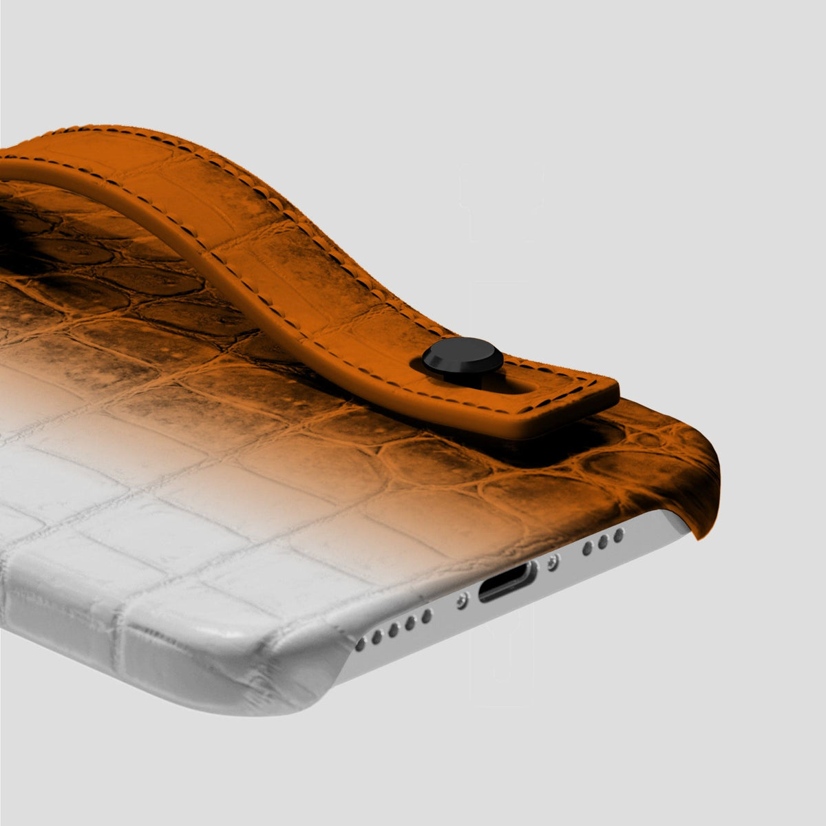 Orange iPhone 15 Pro Max Hand Strap Case Himalayan Crocodile with Black Metal -5 | Orange-Black