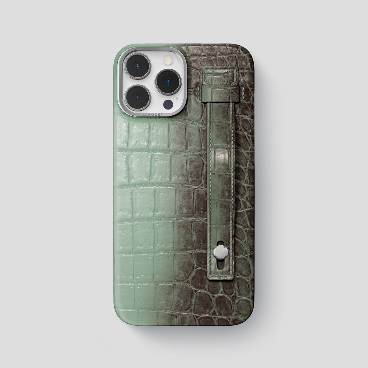 Pistachio iPhone 15 Pro Max Hand Strap Case Himalayan Crocodile with Steel Metal -1 | Pistachio-Steel