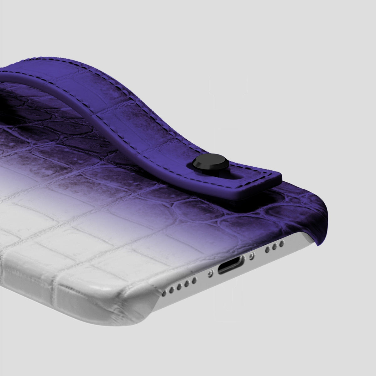 Purple iPhone 15 Pro Max Hand Strap Case Himalayan Crocodile with Black Metal -5 | Purple-Black