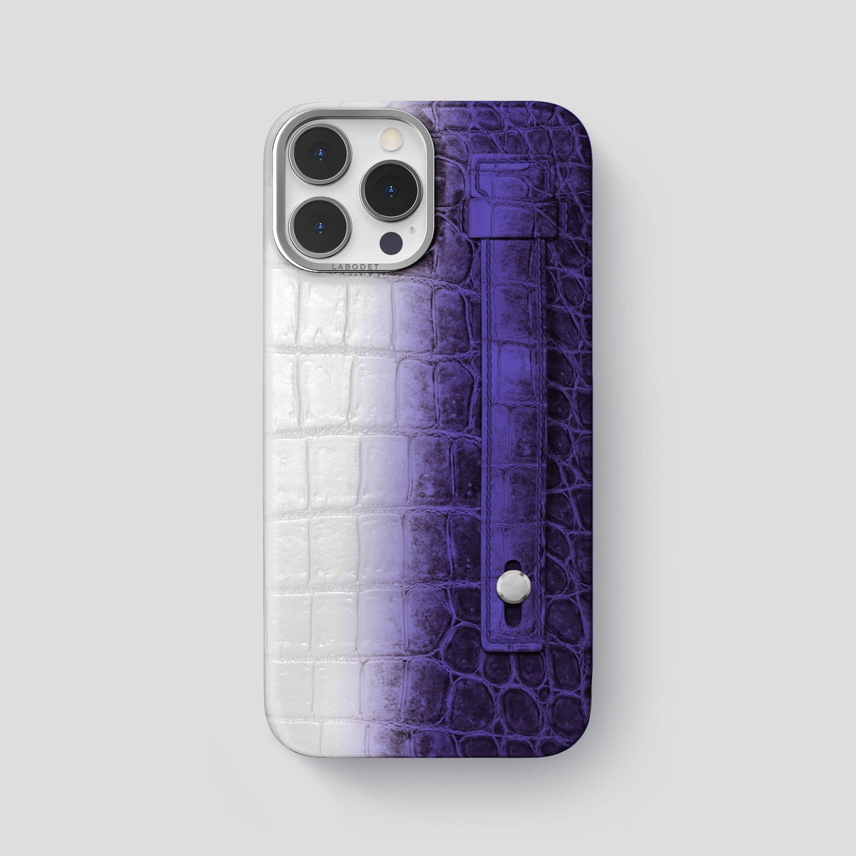 Purple iPhone 15 Pro Max Hand Strap Case Himalayan Crocodile with Steel Metal -1 | Purple-Steel