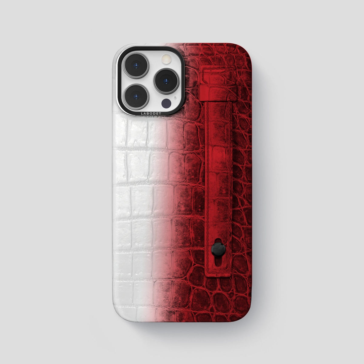 Red iPhone 15 Pro Max Hand Strap Case Himalayan Crocodile with Black Metal -1 | Red-Black