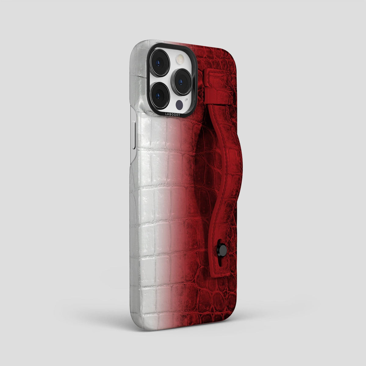 Red iPhone 15 Pro Max Hand Strap Case Himalayan Crocodile with Black Metal -2 | Red-Black