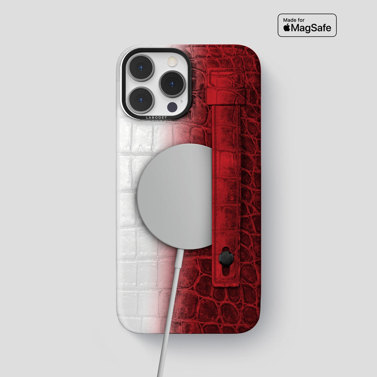 Red iPhone 15 Pro Max Hand Strap Case Himalayan Crocodile with Black Metal -4 | Red-Black