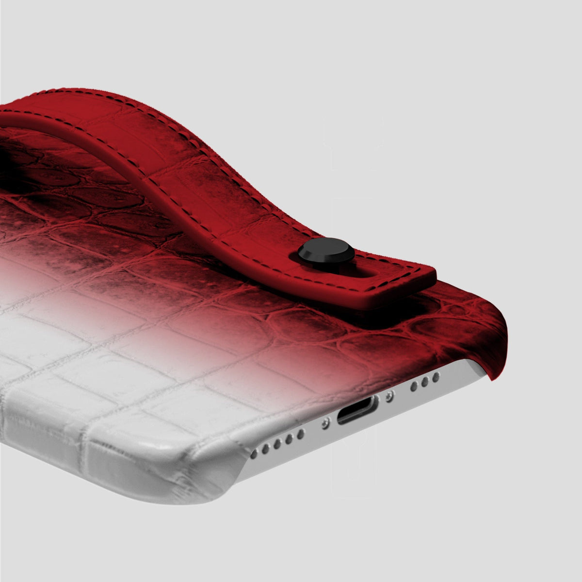 Red iPhone 15 Pro Max Hand Strap Case Himalayan Crocodile with Black Metal -5 | Red-Black