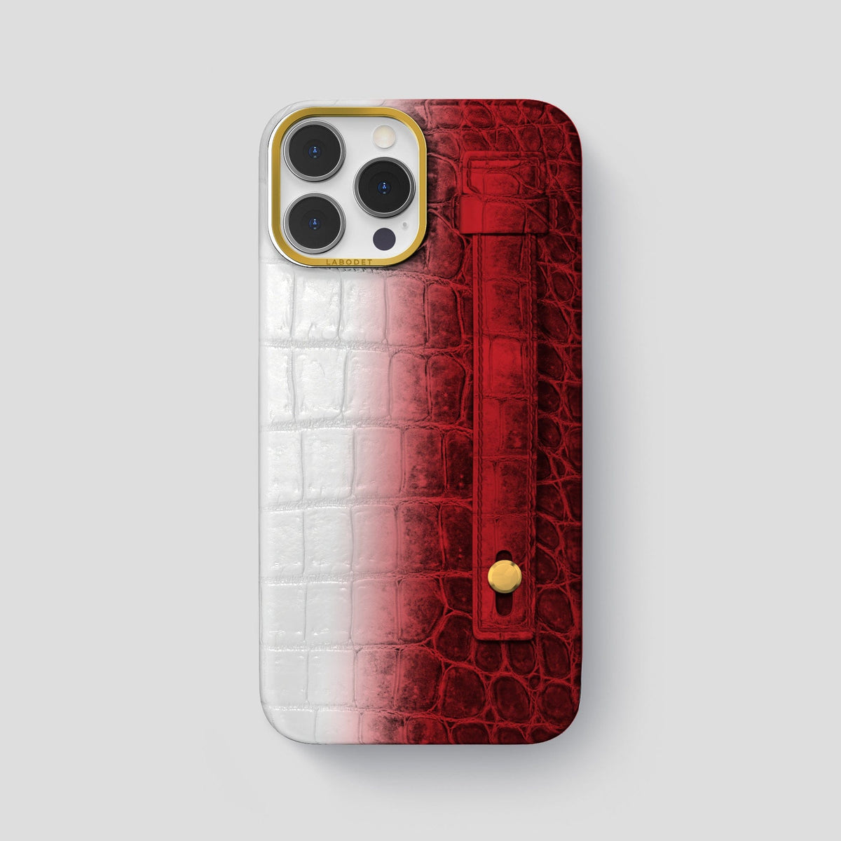 Red iPhone 15 Pro Max Hand Strap Case Himalayan Crocodile with Gold Metal -1 | Red-Gold