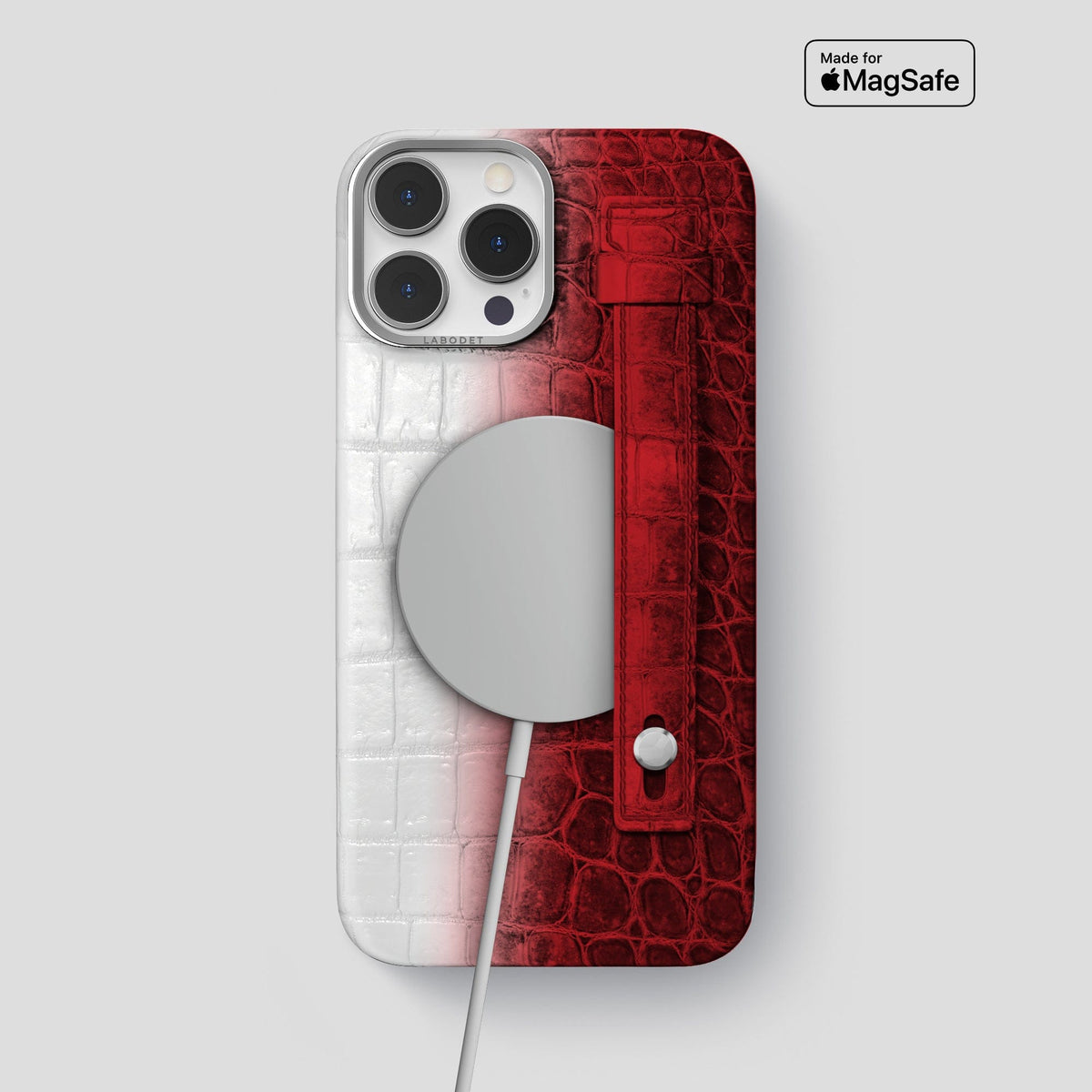 Red iPhone 15 Pro Max Hand Strap Case Himalayan Crocodile with Steel Metal -4 | Red-Steel