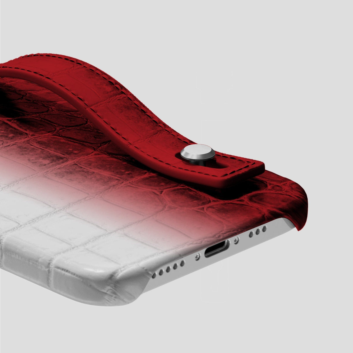 Red iPhone 15 Pro Max Hand Strap Case Himalayan Crocodile with Steel Metal -5 | Red-Steel