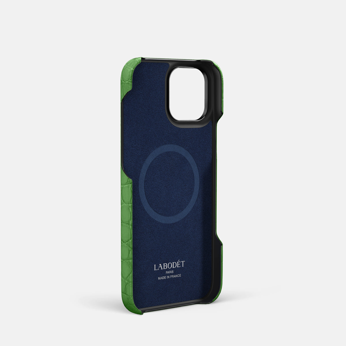 Apple-Green iPhone 16 Pro Hand Strap Case Alligator with Black Metal -3 | Apple-Green-Black