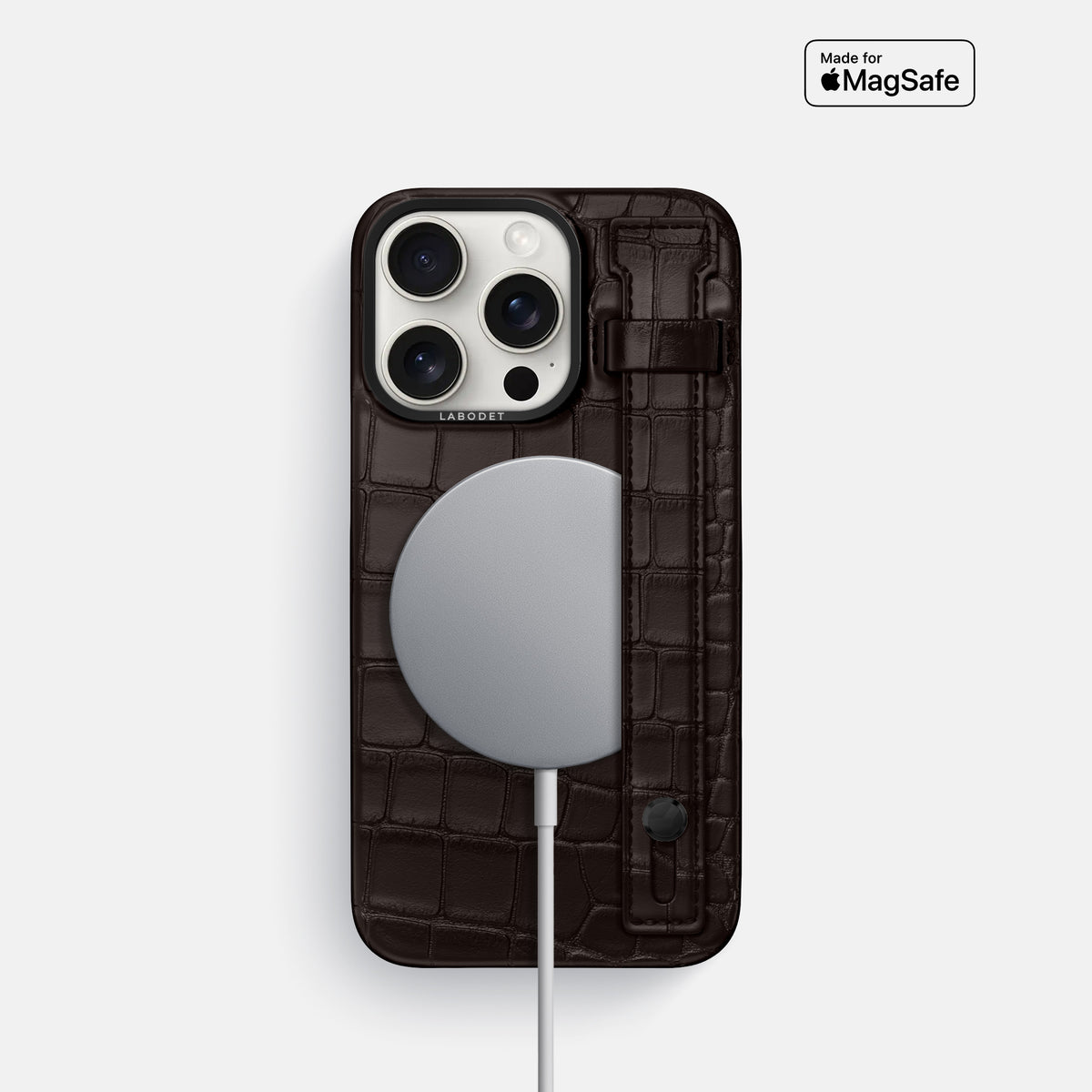 Dark-Brown iPhone 16 Pro Hand Strap Case Alligator with Black Metal -4 | Dark-Brown-Black