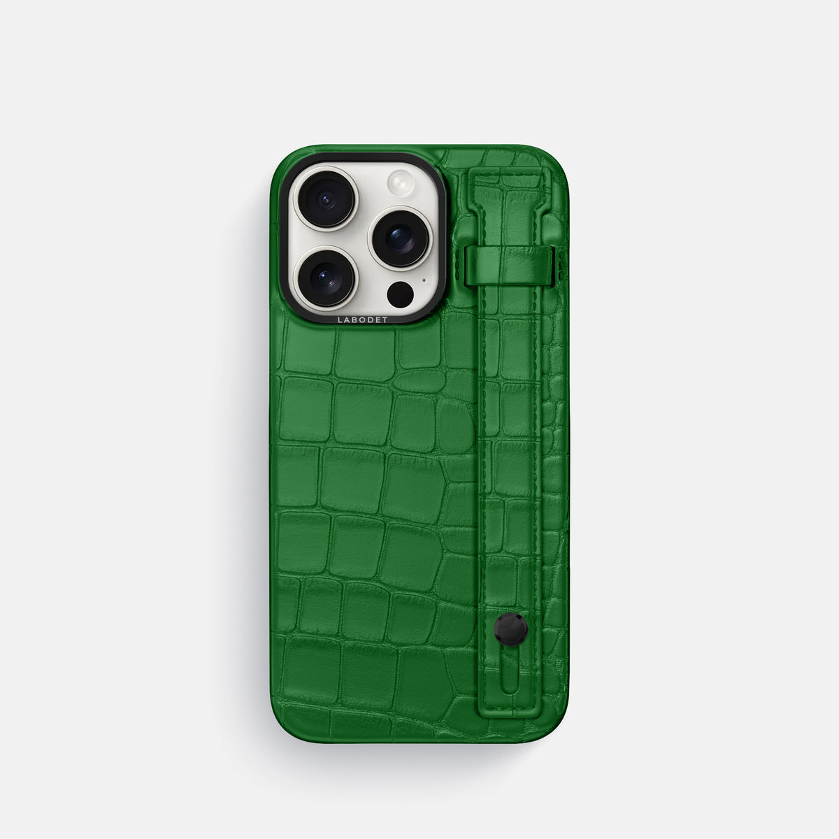 Forest-Green iPhone 16 Pro Center Handle In Alligator with Black Metal -1 | Forest-Green-Black