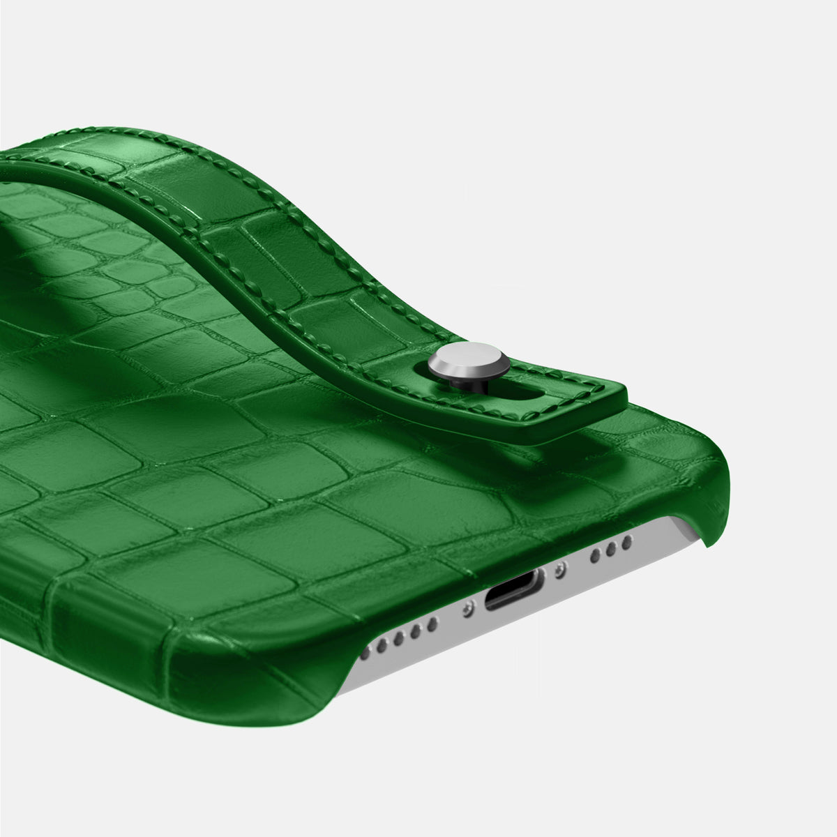 Forest-Green iPhone 16 Pro Center Handle In Alligator with Steel Metal -5 | Forest-Green-Steel