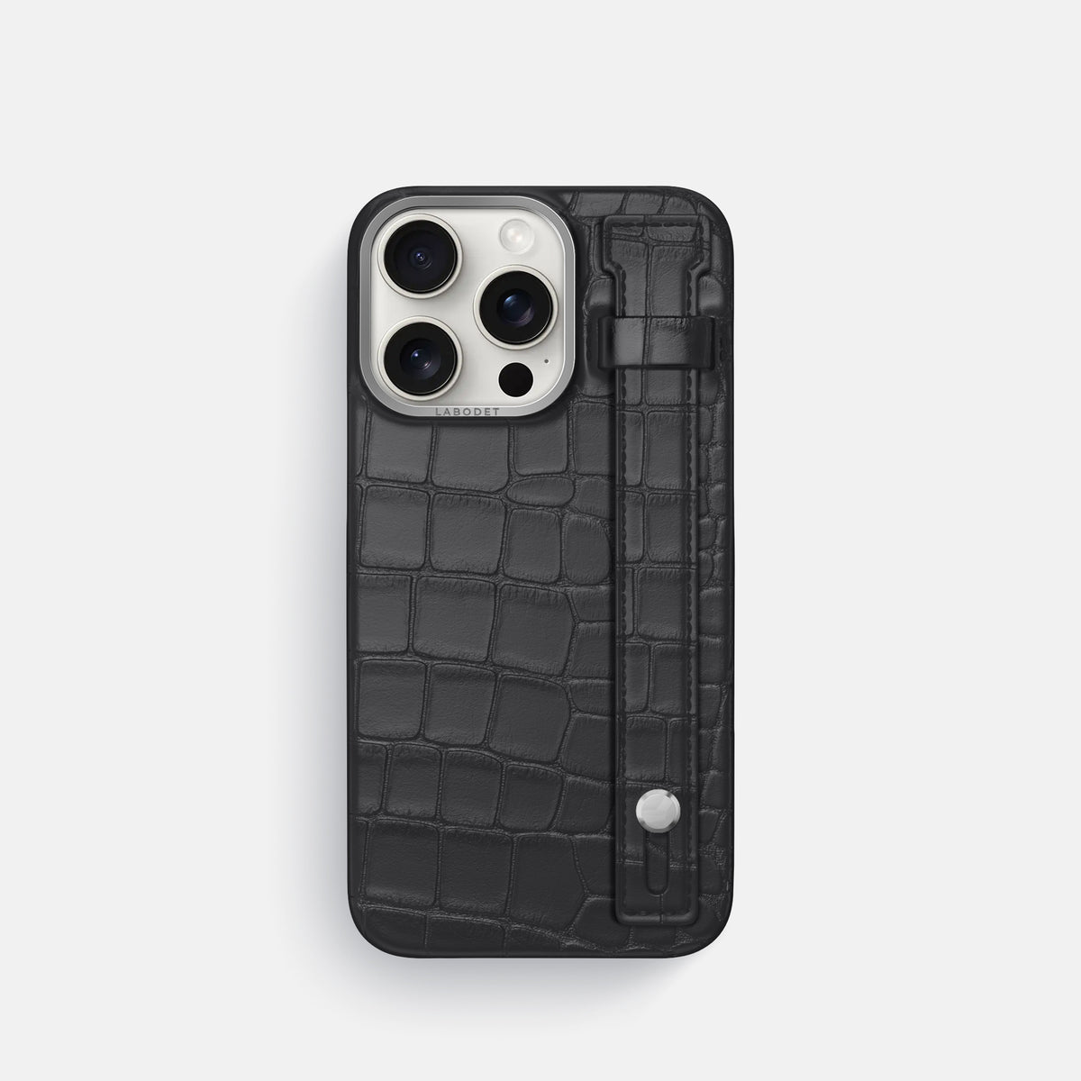 Grey iPhone 16 Pro Hand Strap Case Alligator with Steel Metal -1 | Grey-Steel