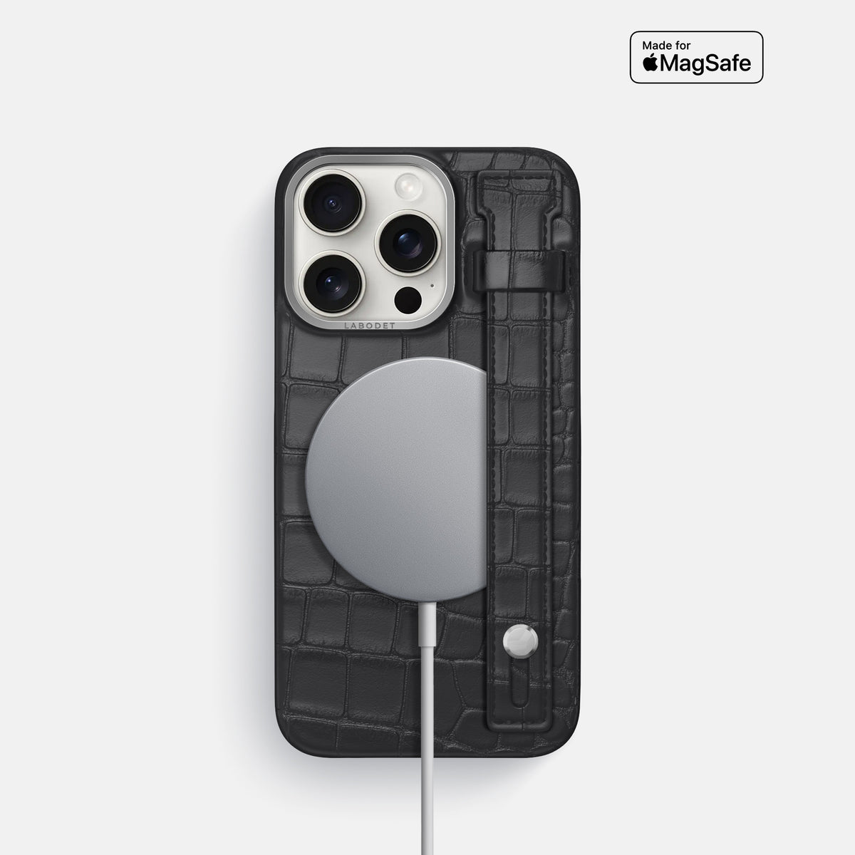 Grey iPhone 16 Pro Hand Strap Case Alligator with Steel Metal -4 | Grey-Steel
