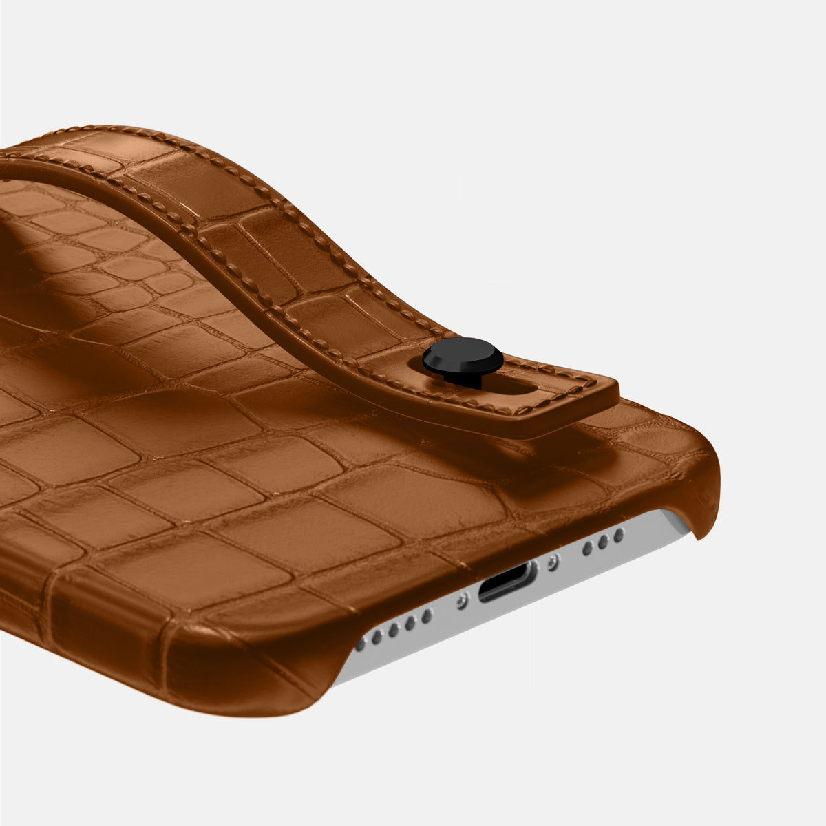 Honey iPhone 16 Pro Hand Strap Case Alligator with Black Metal -5 | Honey-Black
