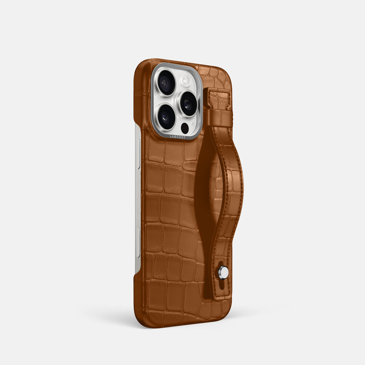 Honey iPhone 16 Pro Hand Strap Case Alligator with Steel Metal -2 | Honey-Steel