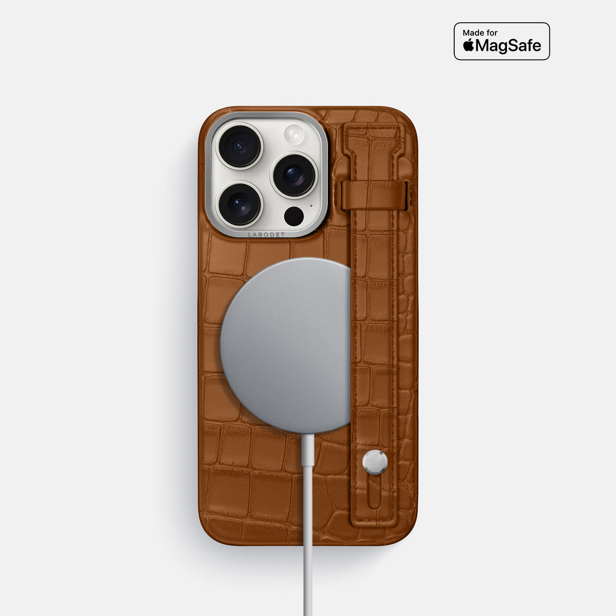 Honey iPhone 16 Pro Hand Strap Case Alligator with Steel Metal -4 | Honey-Steel