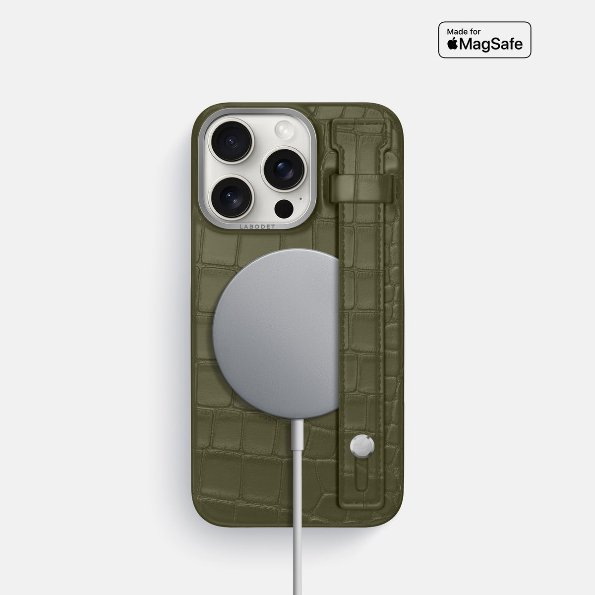 Kaki-Green iPhone 16 Pro Hand Strap Case Alligator with Steel Metal -4 | Kaki-Green-Steel