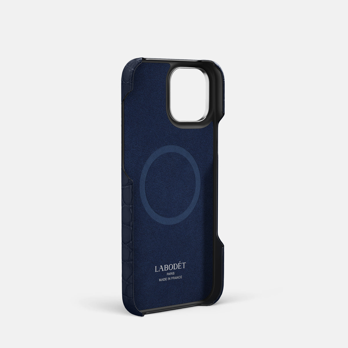 Navy Blue iPhone 16 Pro Hand Strap Case Alligator with Steel Metal -3 | Navy-Blue-Steel