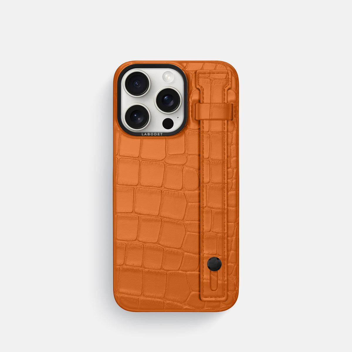 Orange iPhone 16 Pro Hand Strap Case Alligator with Black Metal -1 | Orange-Black