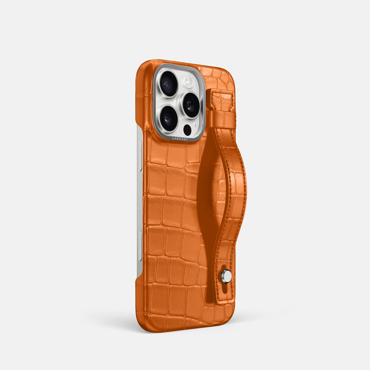 Orange iPhone 16 Pro Hand Strap Case Alligator with Steel Metal -2 | Orange-Steel